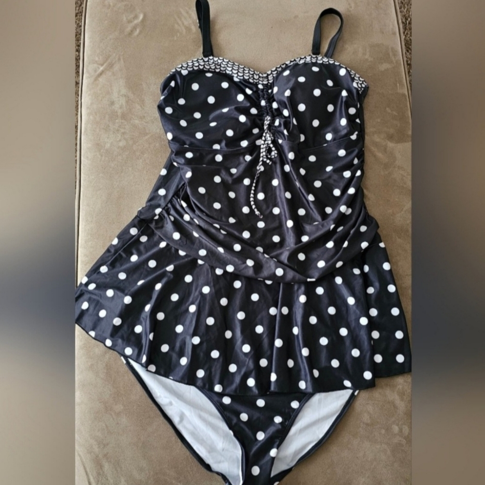 New TUMMY CONTROL, POLKA, TWO PIECE TANKINI SWIMSUIT 5XL